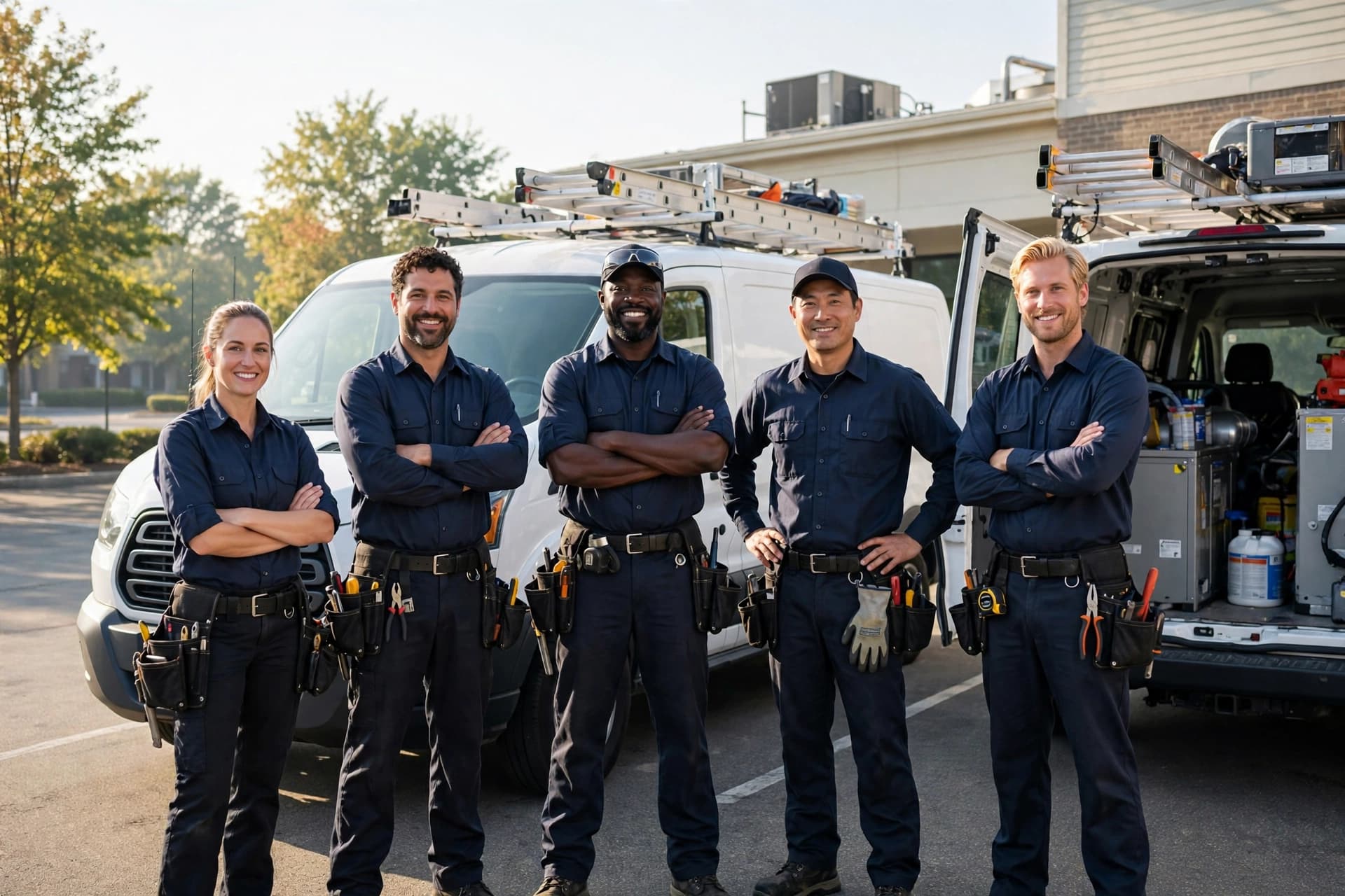 HVAC service team with vans ready for the summer cooling season