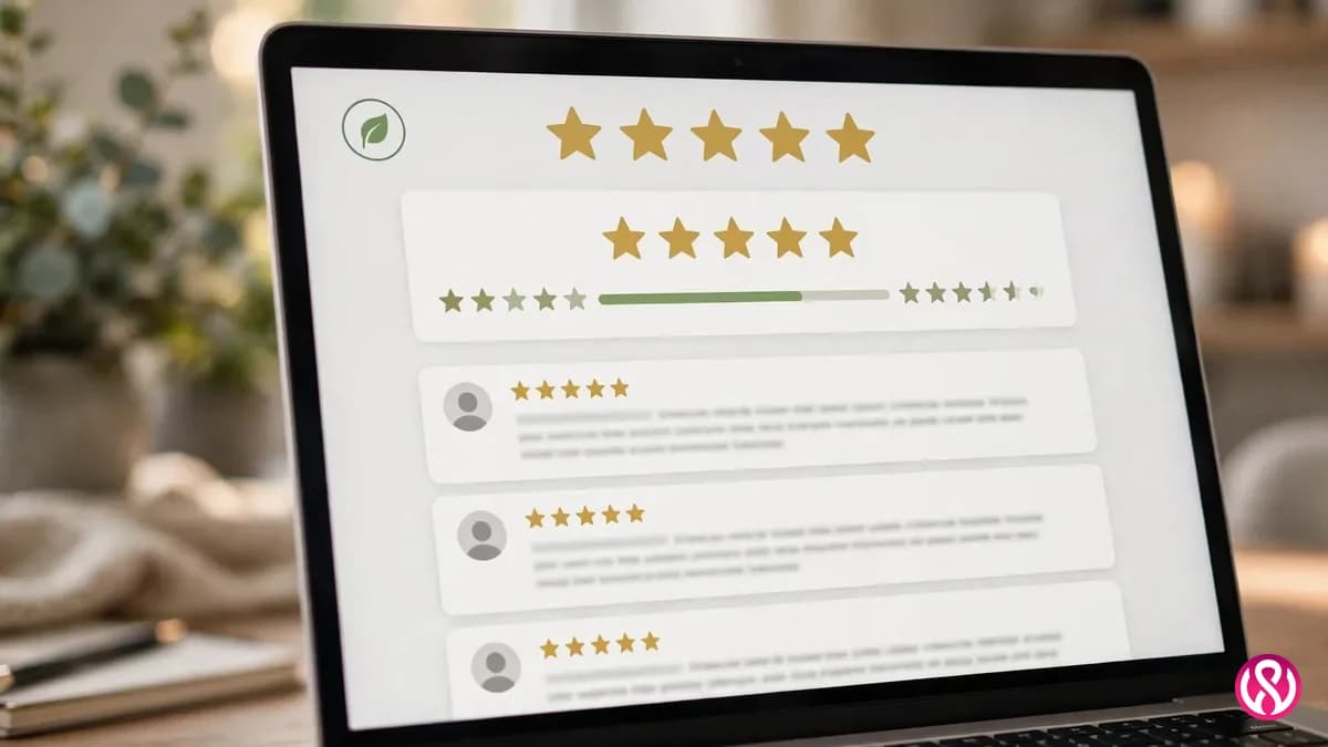 Five-star Google reviews for a landscaping company on a laptop screen