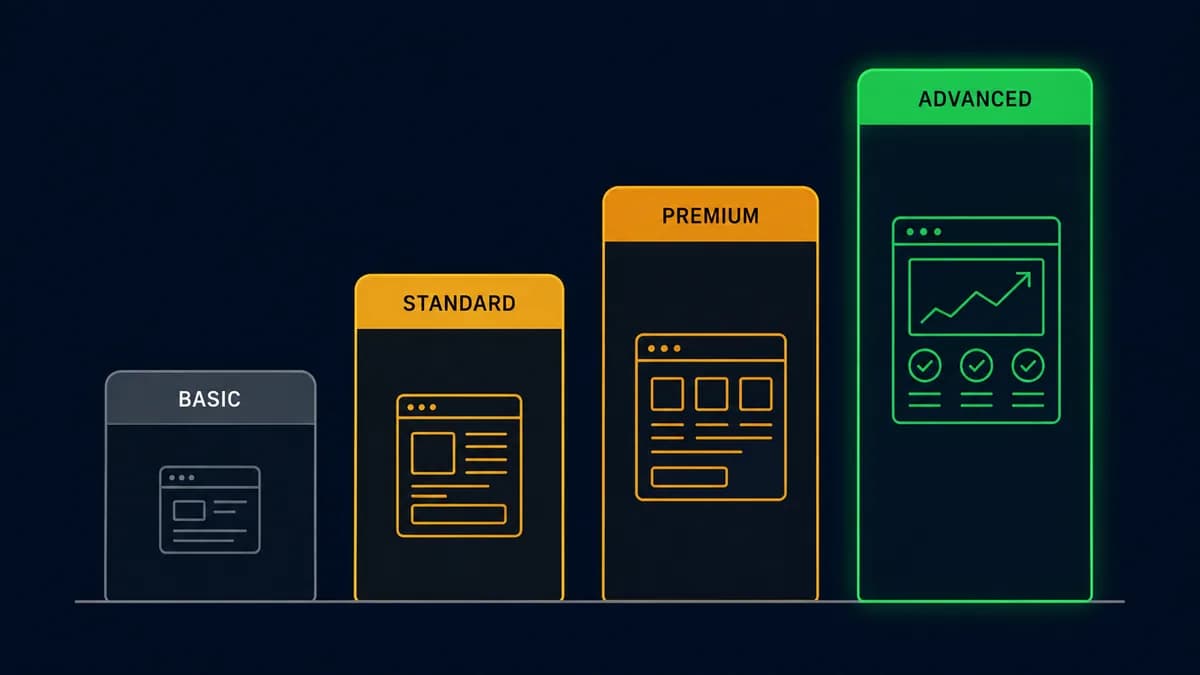 Plumbing website cost comparison showing DIY builder, freelancer and agency price brackets side by side
