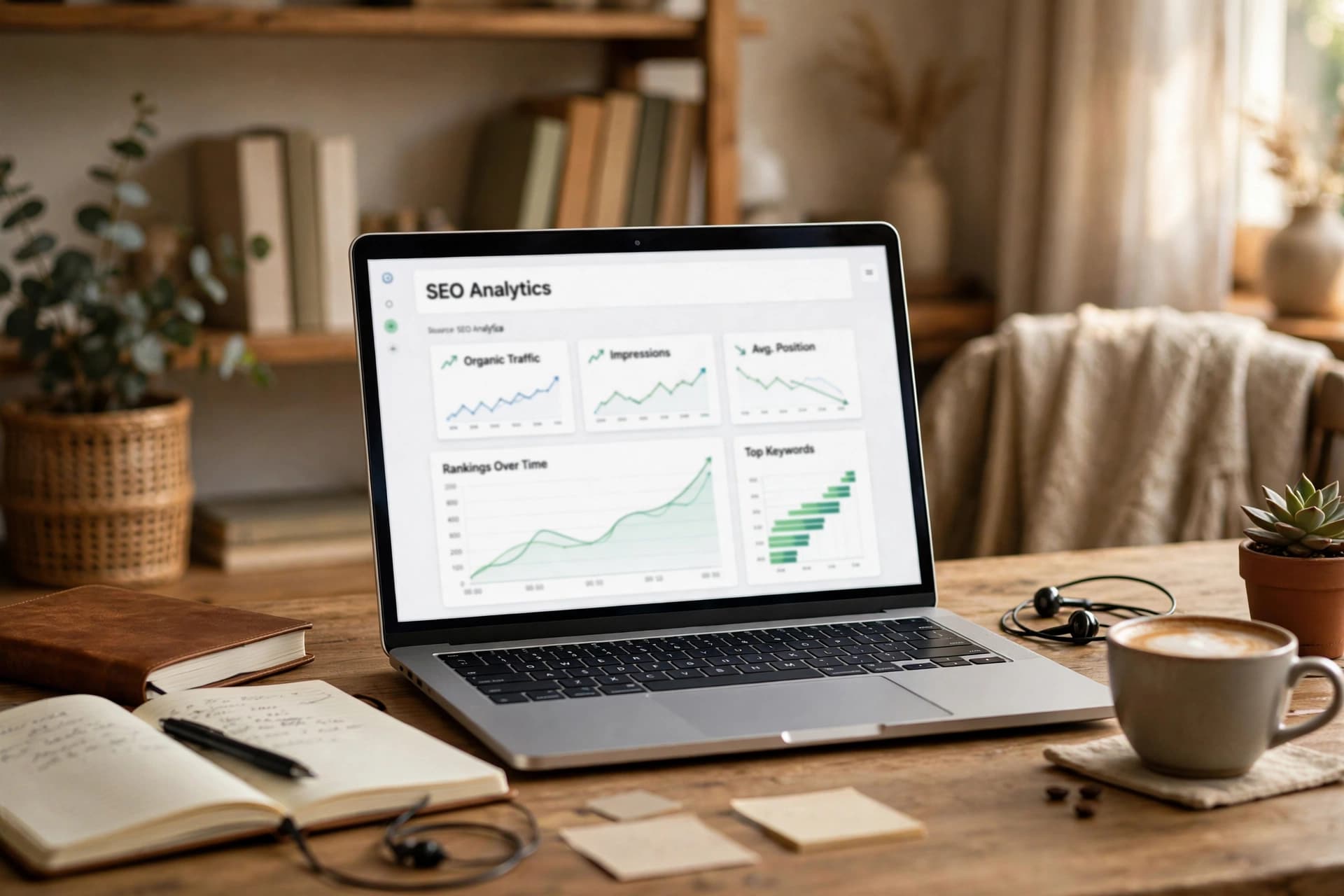 SEO performance report showing roofing keyword rankings and call tracking data