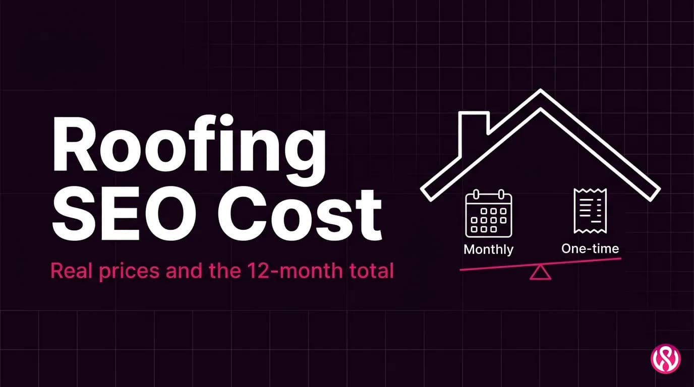 Roofing SEO cost guide cover comparing a monthly retainer with a one-time fixed price