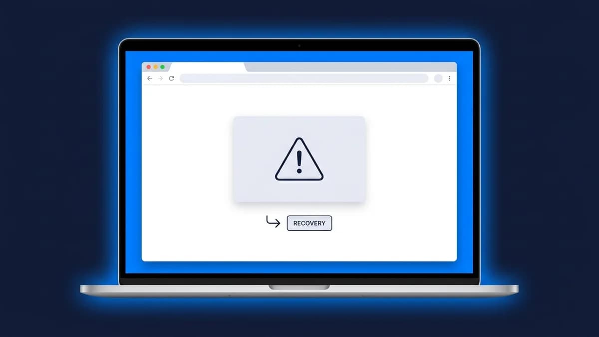 WordPress critical error message with a Recovery Mode login screen on a laptop