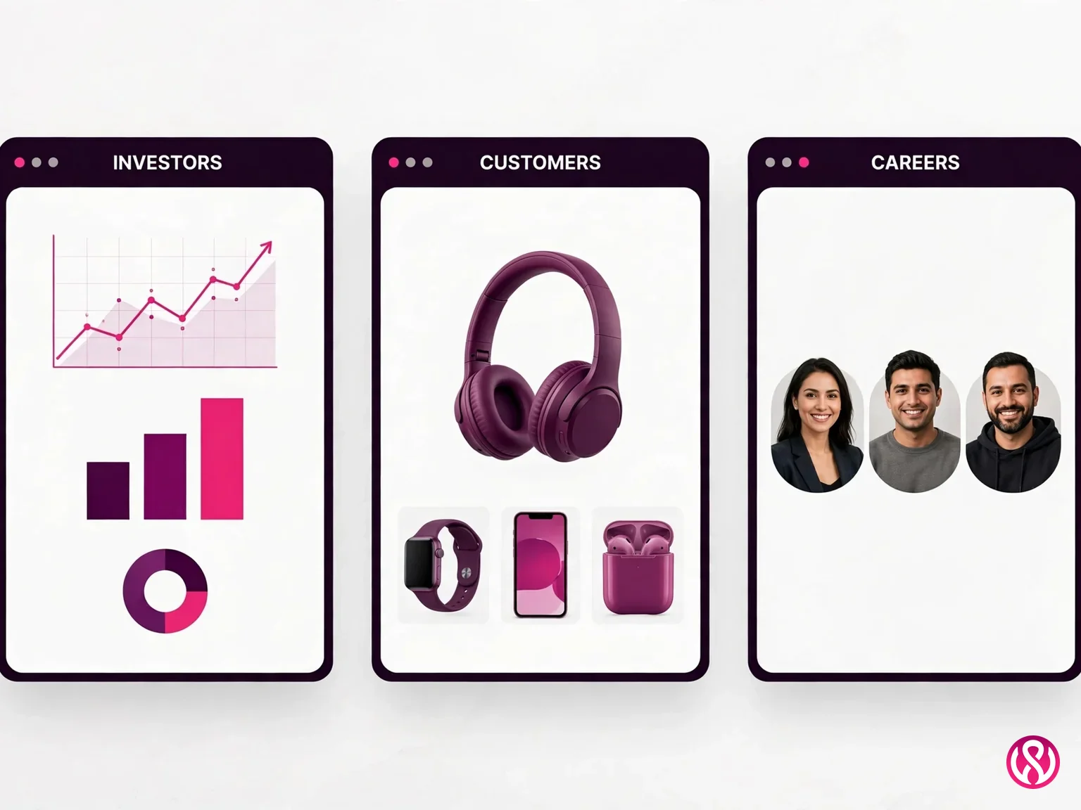 One corporate website serving investors, customers and job seekers through clear audience navigation