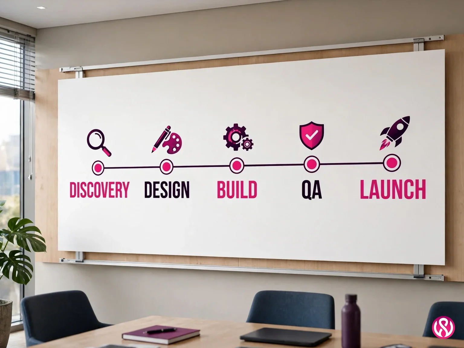 Corporate website project timeline from discovery and design to build, QA and launch