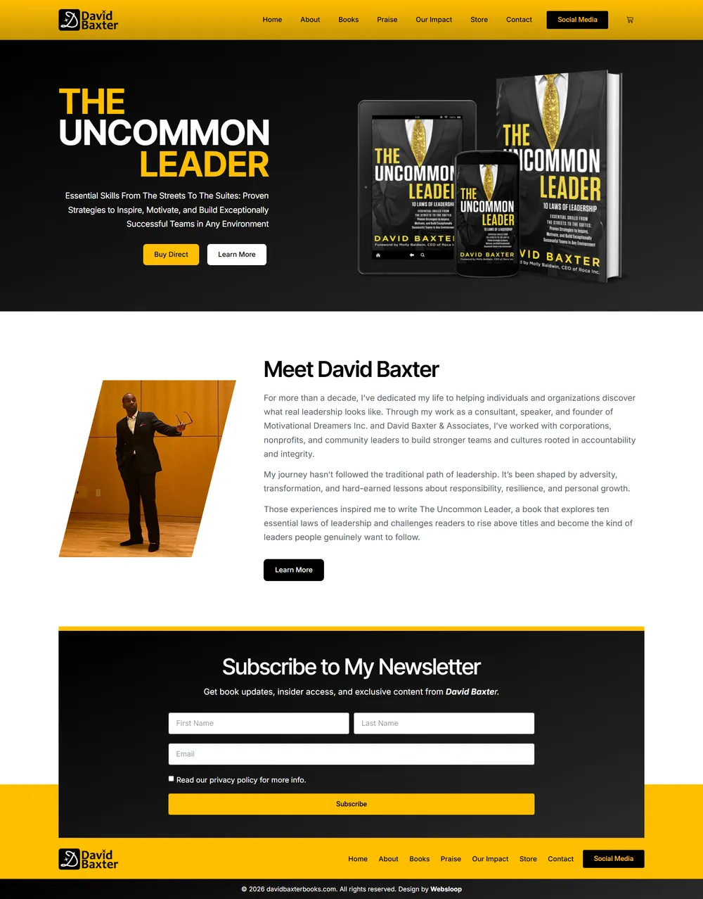 Full page screenshot of the David Baxter Books website