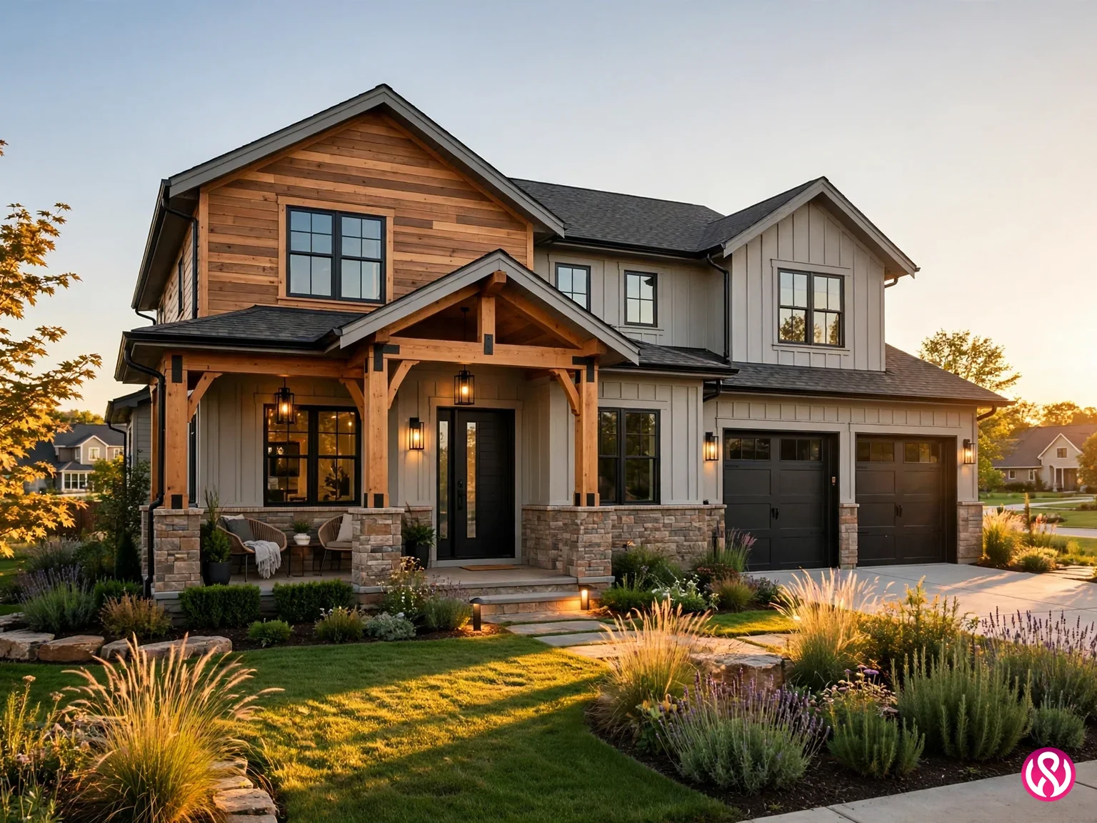 Home builder website design: a model home exterior at golden hour, the kind of real photography that carries a builder's gallery pages