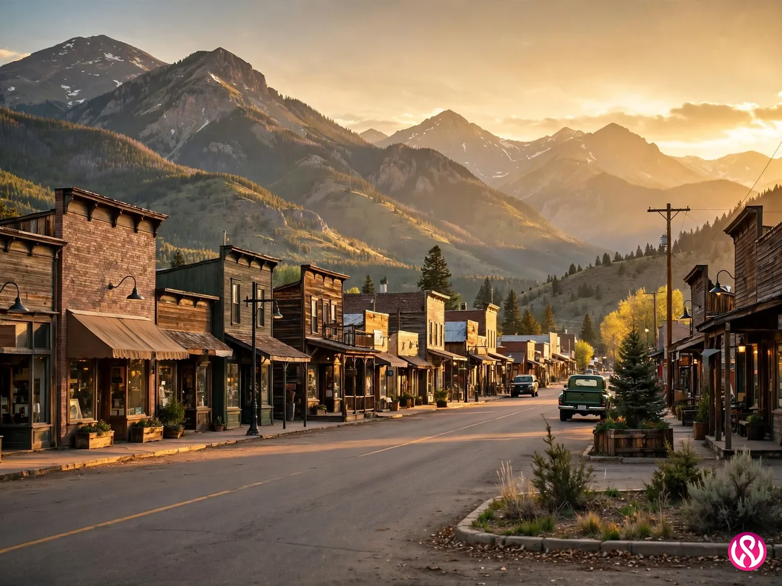 A Montana main street business district with mountains behind it, the market where fixed-price web development undercuts the agency norm