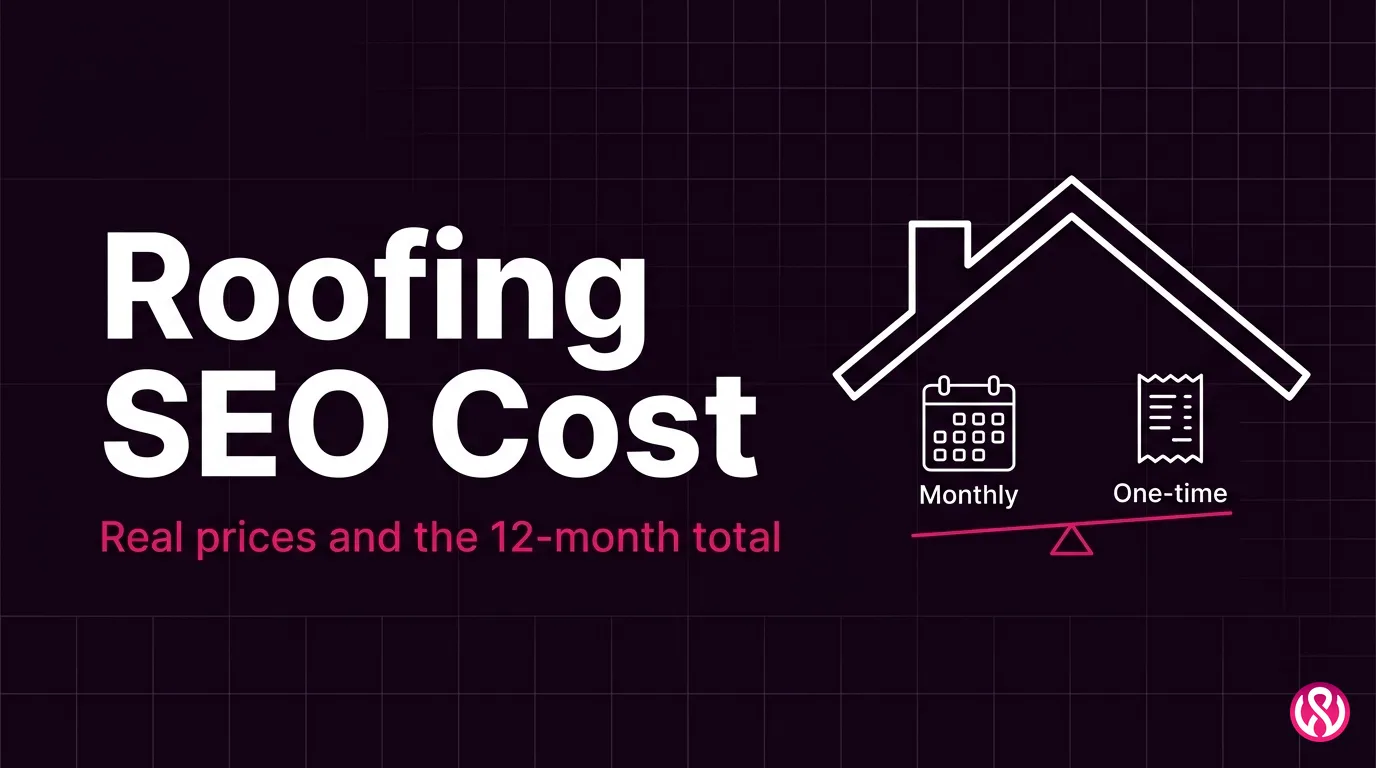 Roofing SEO cost guide cover comparing a monthly retainer with a one-time fixed price