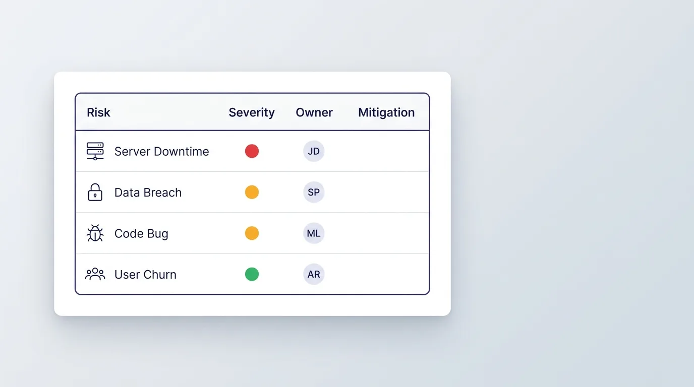 Risk register table with color-coded severity levels used in a website redesign project plan
